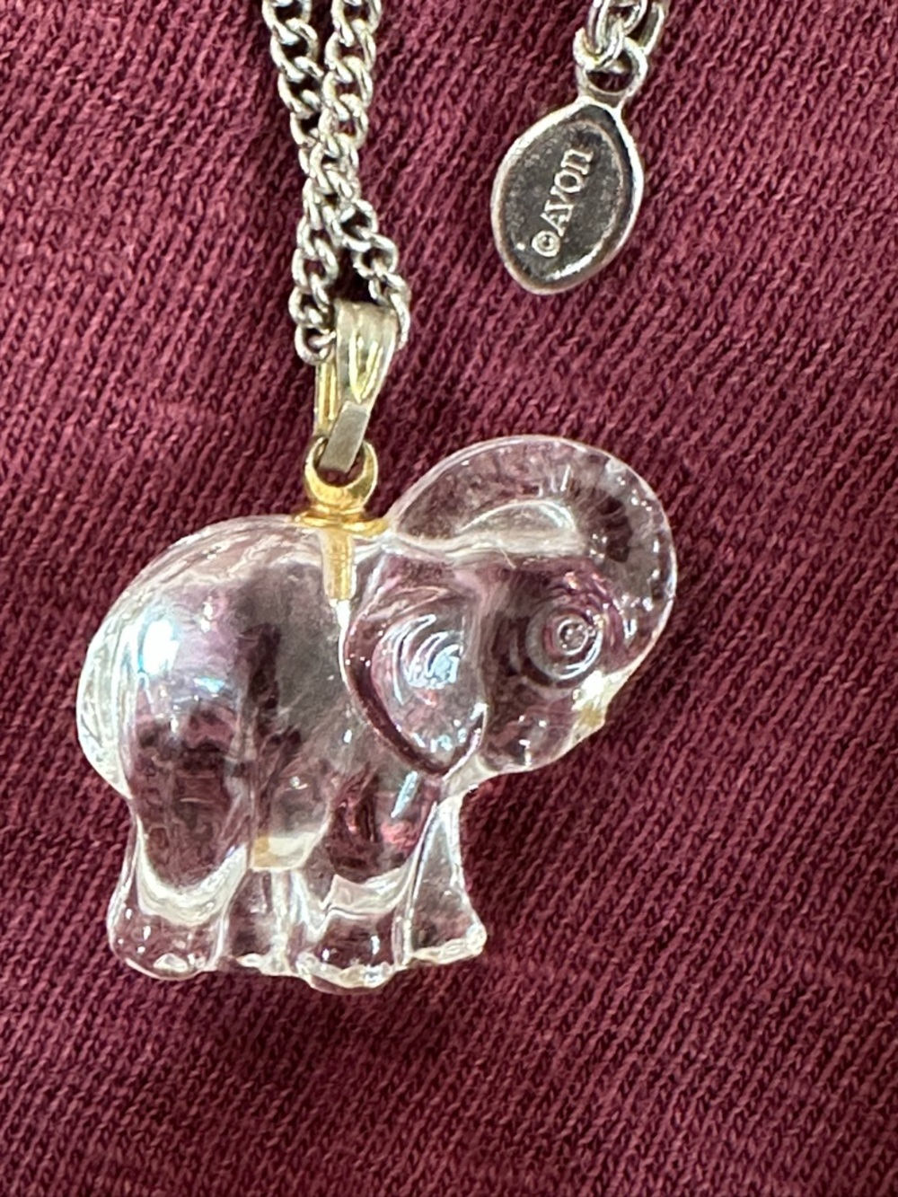 Crystal Elephant Pendant Necklace vintage Avon